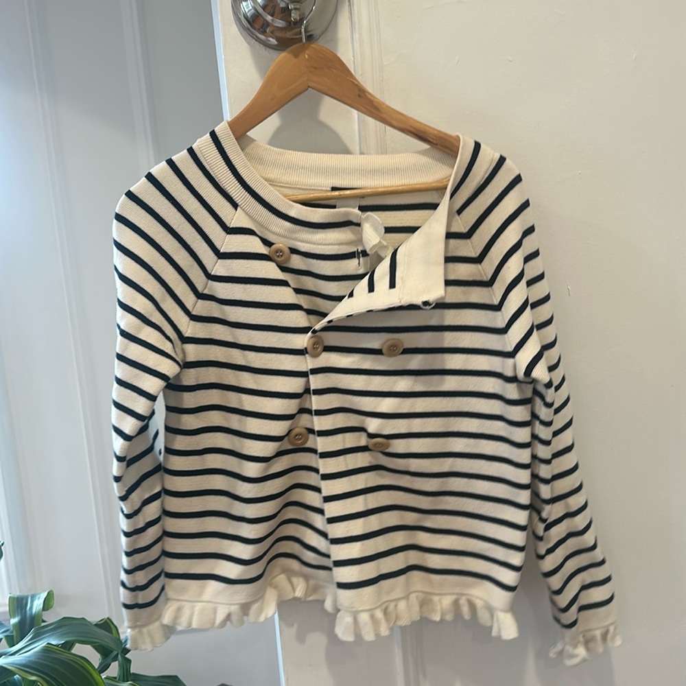 Jcrew white and black striped lady jacket sweater